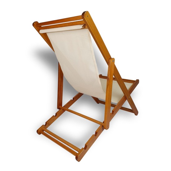 Cadeira Espreguiçadeira de Madeira Veneza  - Tela Sling Creme
