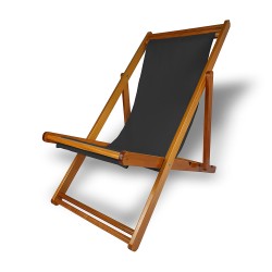 Cadeira Espreguiçadeira de Madeira Veneza  - Tela Sling Preta